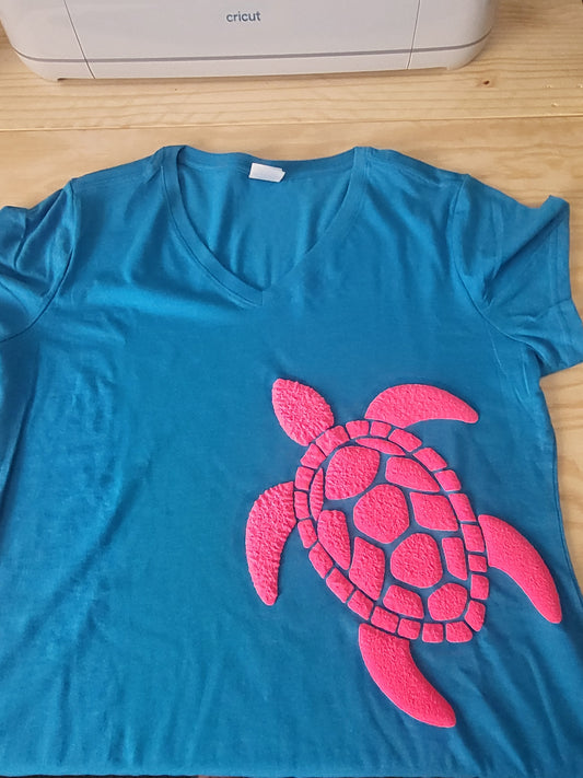 Color Change Puff Sea Turtle v-neck t-shirt